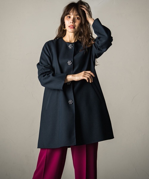 Viaggio Blu ビアッジョブルー　ストールライクノーカラーコート Viaggio Blu（ビアッジョブルー） ノーカラーコート S ネイビー