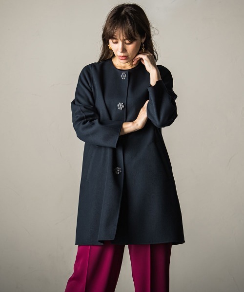 「Viaggio Blu」 ノーカラーコート S ネイビー レディース_画像4