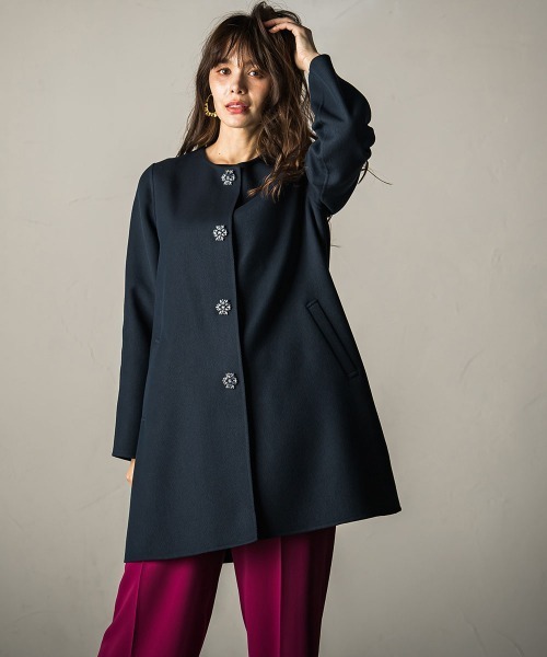 「Viaggio Blu」 ノーカラーコート S ネイビー レディース_画像5