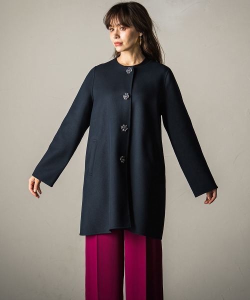 「Viaggio Blu」 ノーカラーコート S ネイビー レディース_画像6