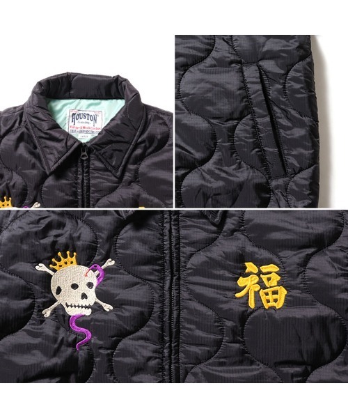 ヒューストン ドビー織 ファラオジャケット M キルティング ブルゾン 黒 刺繍 HOUSTON（ヒューストン） ブルゾン アウター NYLON RIP QUILTING