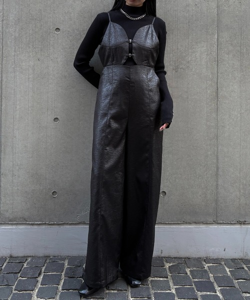 サロペット オーバーオール 「＆ｇ'aime 」 レザーライクオールインワン　Leather Like All In One レディース