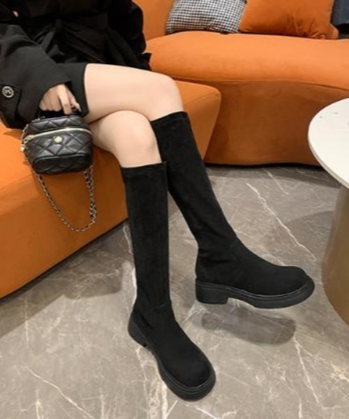 黒 スエード ロングブーツ プラットフォーム ブーツ プラットフォームスエードロングブーツ レディース : ZOZOTOWN