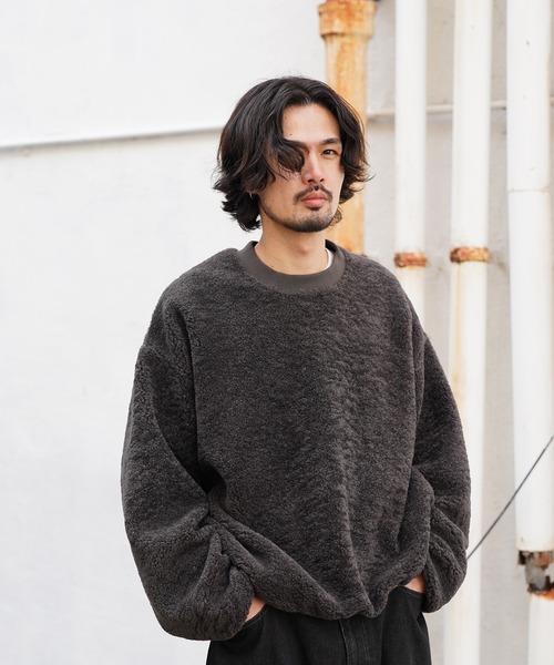 Aphlotus トレーナー スウェット ボアフリースクルーネックトレーナー