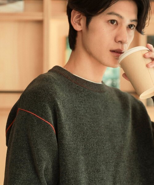 「THE SHOP TK 」 長袖ニット 03 ボルドー メンズ_画像7