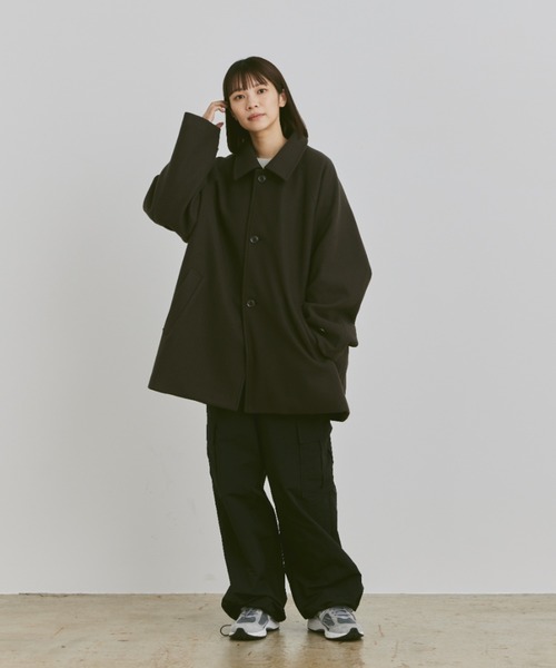 flaner ステンカラーコート　ブラック　M flaner ステンカラーコート LARGE ブラック レディース : ZOZOTOWN