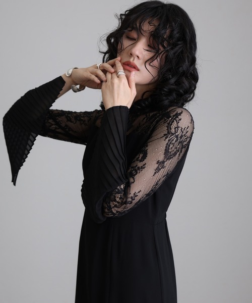 atlo（アトロ） 「PourVous」7分袖ワンピース L ブラック レディース