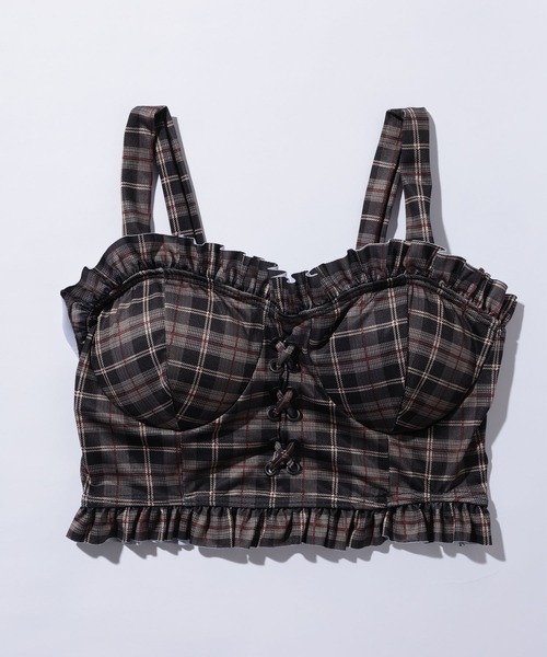 リエンダ 新品 フリル付きチェック柄セパレート水着 ビキニ オフショル Lace Ladies（レースレディース） 水着 「2点セット」チェック柄