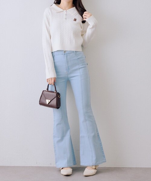 「continuer de NICE CLAUP」 ブーツカットデニムパンツ MEDIUM ブルー レディース_画像4
