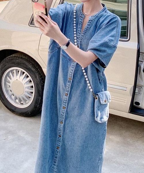「FAVORITO」 半袖ワンピース X-LARGE ライトブルー レディース_画像7