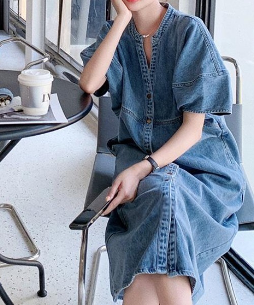 「FAVORITO」 半袖ワンピース X-LARGE ライトブルー レディース_画像8