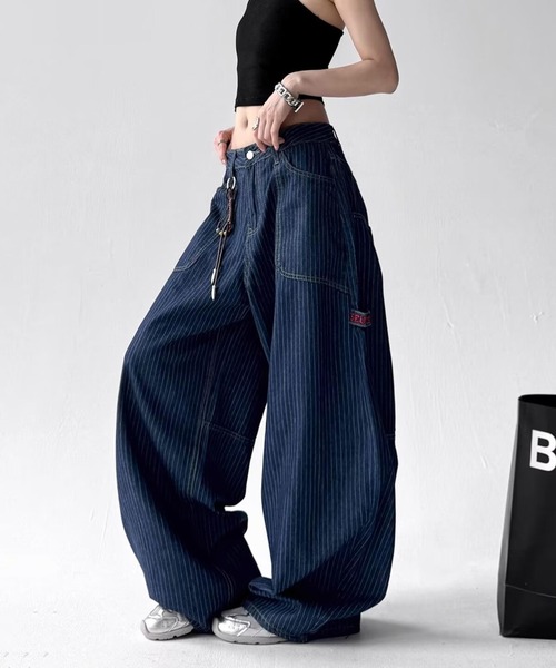 専用となります　ストライプデザイン ダークブルーデニム B.I.D. ジーンズ デニム デニムパンツ 「Lilamusant(リラミュゾン