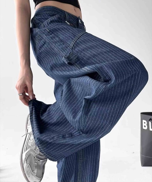 美品 LIBE デニムパンツ XL 濃紺 ビッグロゴ ワイド ストリート B.I.D. ジーンズ デニム デニムパンツ 「Lilamusant(リラミュゾン