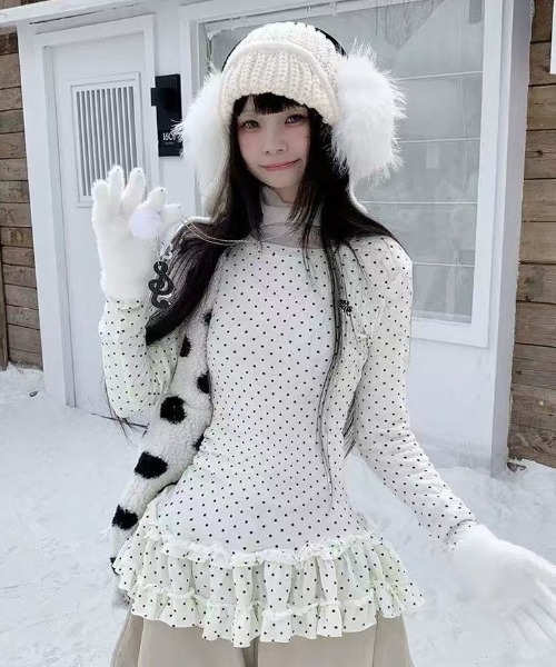 AVYL ワンピース ドット柄ティアードフリルタイトミニワンピース
