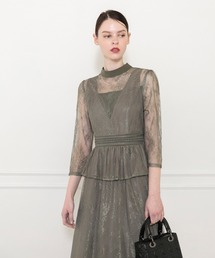 ドレス 【LEJA】ビスチェ風レース花柄透けフレア美脚効果ロングワンピースドレス結婚式 パーティードレス