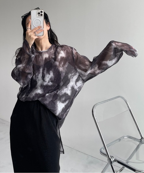 m*0様 Ruro for 6 SHIRRING T SHIRT Tシャツ　ブラ 6(ROKU)＞シアー シャーリング Tシャツ