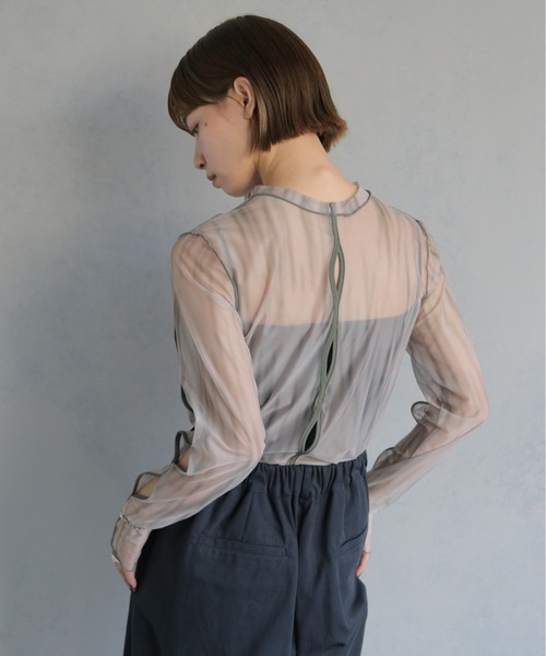 【人気】【完売品】シェリエ sheller シアーテールシャツ 2way cheriella tシャツ 「cheriella」WEB限定前後2WAY袖切替マーブル