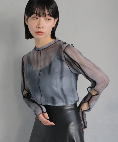 【人気】【完売品】シェリエ sheller シアーテールシャツ 2way cheriella tシャツ 「cheriella」WEB限定前後2WAY袖切替マーブル