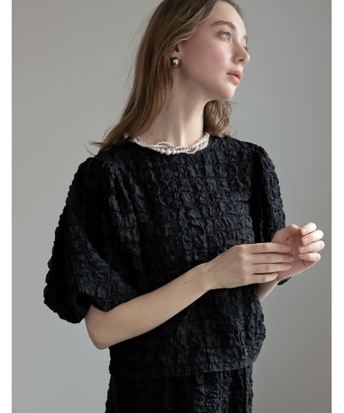 「2024SS COLLECTION」「MEISM by Re:EDIT」ワッフルライクふくれジャガードサイドリボントップス レディース 2024SS COLLECTION][MEISM by Re:EDIT]ワッフルライクふくれ