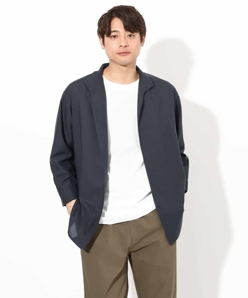 a.v.v シャツ 「さらさらタッチ」リネン混スタンドカラーシャツ