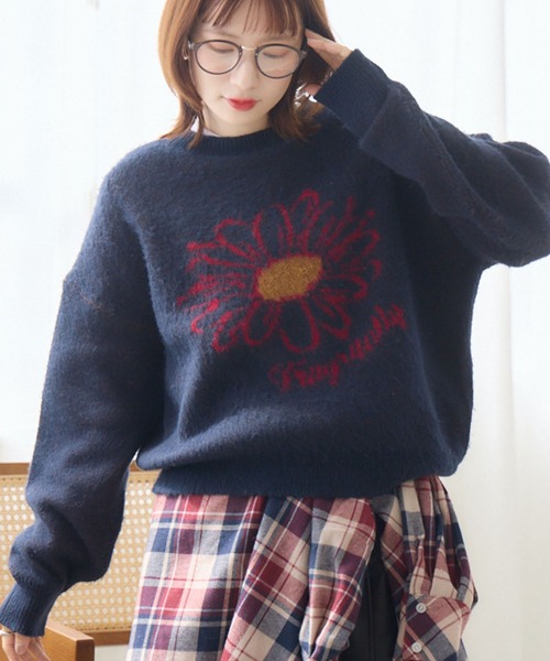ニット セーター レトロ花柄ジャガードニット レディース RETROGIRL ニット セーター 花柄ジャガードNTPO レディース