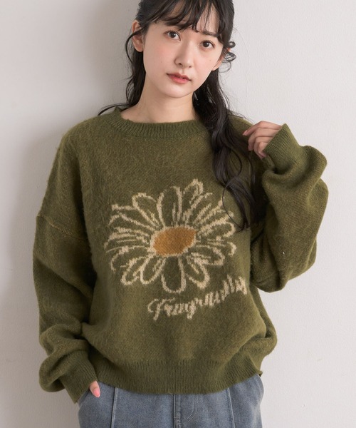 ニット セーター レトロ花柄ジャガードニット レディース RETROGIRL ニット セーター 花柄ジャガードNTPO レディース