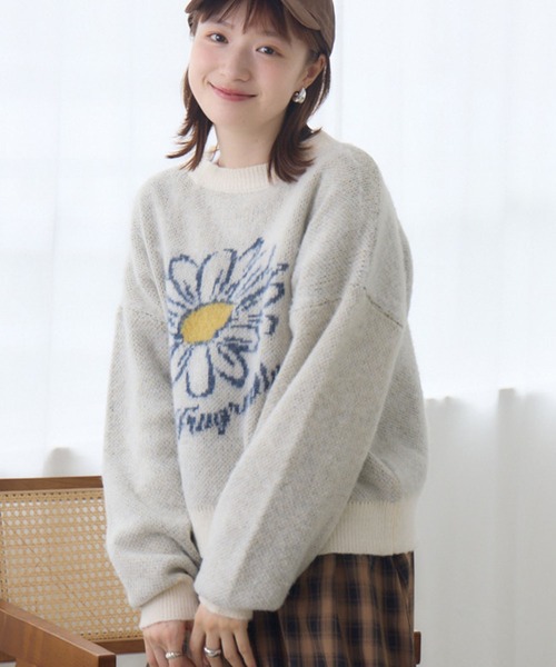 ニット セーター レトロ花柄ジャガードニット レディース RETROGIRL ニット セーター 花柄ジャガードNTPO レディース