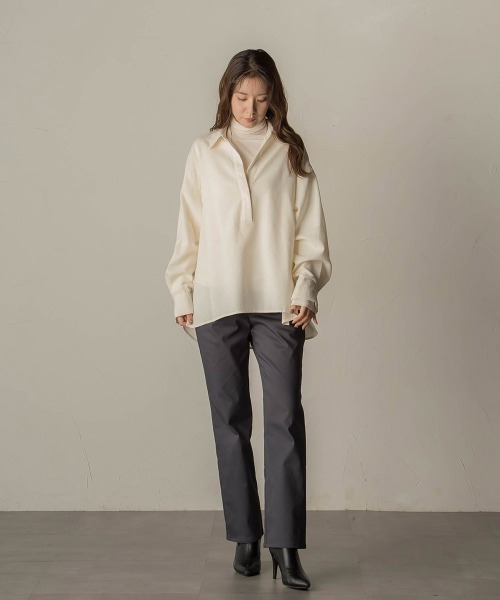 ブラウス シャツ 「手洗い可」スキッパーシャツブラウス レディース AS KNOW ブラウス シャツ 後レースアップスキッパーシャツ