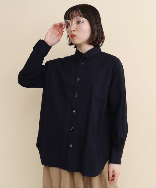 ブラウス シャツ _recycle OX　数字刺繍シャツ レディース