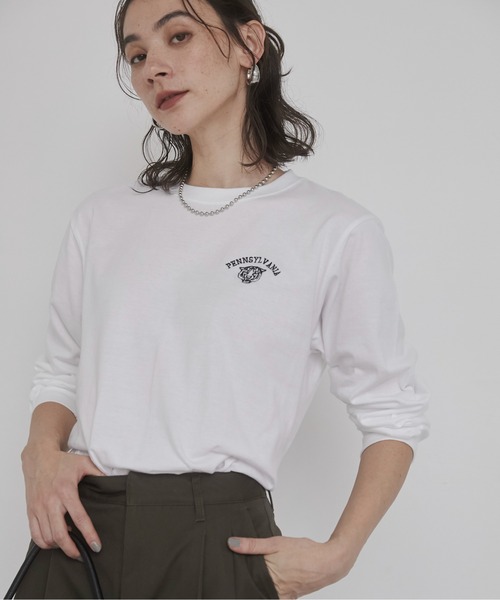ANGIE tシャツ ワンポイント 刺繍 ロゴ ロンT レディース