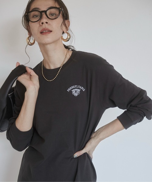 ANGIE tシャツ ワンポイント 刺繍 ロゴ ロンT レディース