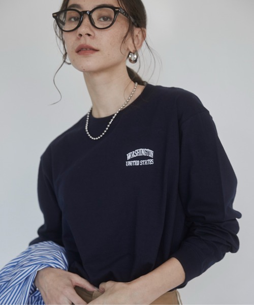 ANGIE tシャツ ワンポイント 刺繍 ロゴ ロンT レディース
