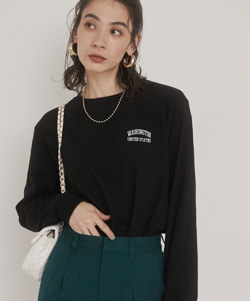 ANGIE tシャツ ワンポイント 刺繍 ロゴ ロンT レディース : ZOZOTOWN