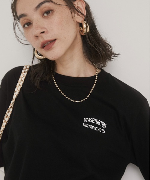 ANGIE tシャツ ワンポイント 刺繍 ロゴ ロンT レディース : ZOZOTOWN