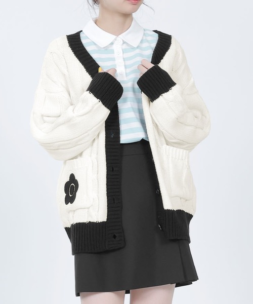 カーディガン マリークワント mary quant MQロゴデイジーワッペン カーディガン レディース