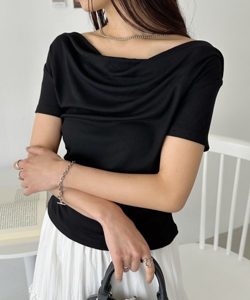 tシャツ ドレープオフショルダーカットソー レディース me+em select tシャツ 「 3color 」タックデザインドレープオフ