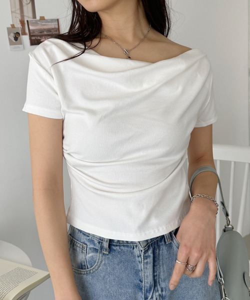 tシャツ ドレープオフショルダートップ レディース CLEA tシャツ ドレープネックオフショルダー半袖トップス