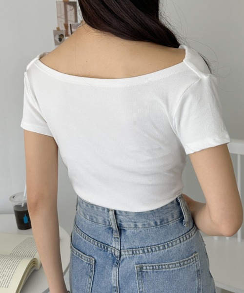 CLEA tシャツ ドレープネックオフショルダー半袖トップス レディース