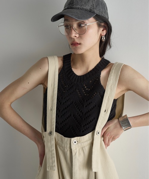 THE Yon タンクトップ ノースリーブ 針抜きジャガードアメスリ