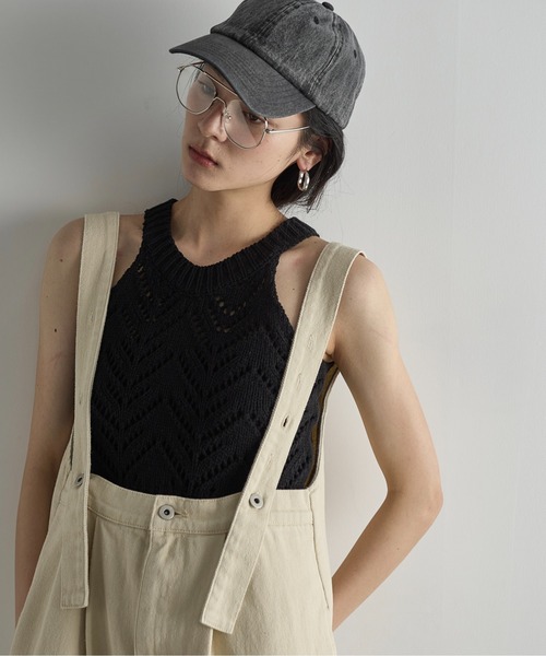 THE Yon タンクトップ ノースリーブ 針抜きジャガードアメスリ