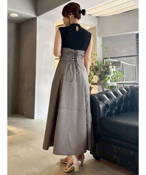 dazzlin ワンピース チェックノースリーブコルセットワンピース