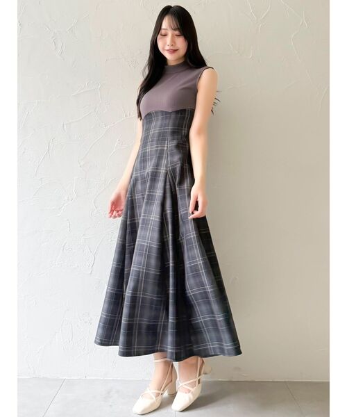 dazzlin ワンピース チェックノースリーブコルセットワンピース
