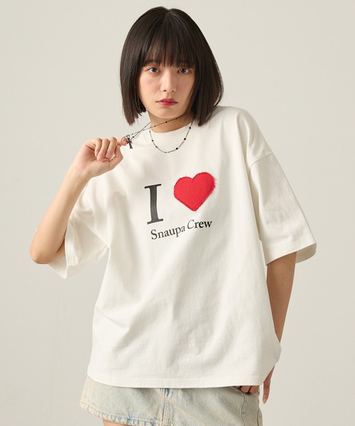 Snap club tシャツ 「Snap club」ダメージハートパッチワーク