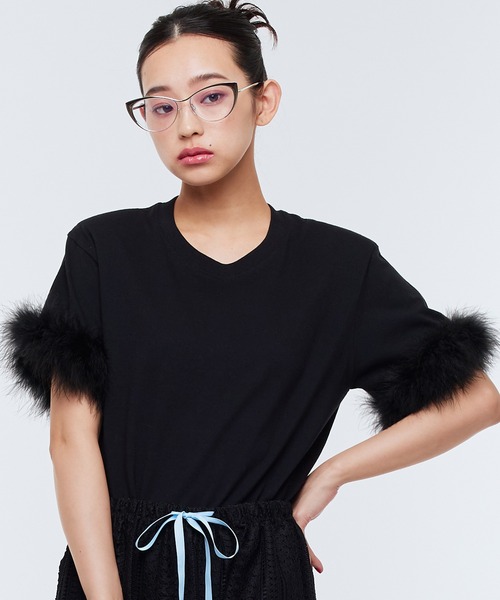 tシャツ 「Narcissus」ファーシンプルTシャツ レディース