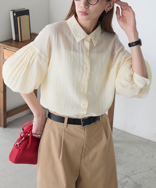 美品　ルフィル　バルーンスリーブ シャツ シアーガーゼバルーンスリーブシャツ [C7226] - レディース