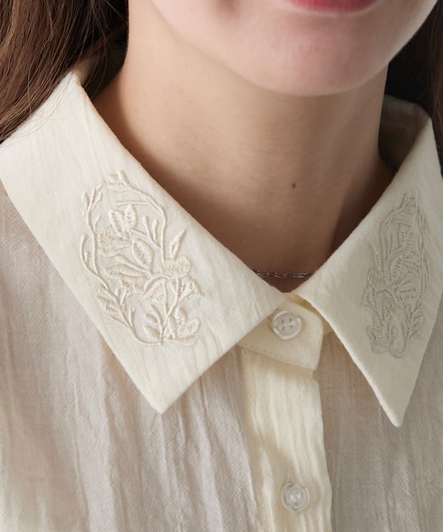 ブラウス シャツ balloon collar blouse レディース BONLECILL ブラウス シャツ 襟刺繍バルーンスリーブシアーシャツ