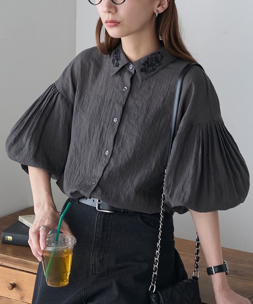 美品　ルフィル　バルーンスリーブ シャツ シアーガーゼバルーンスリーブシャツ [C7226] - レディース