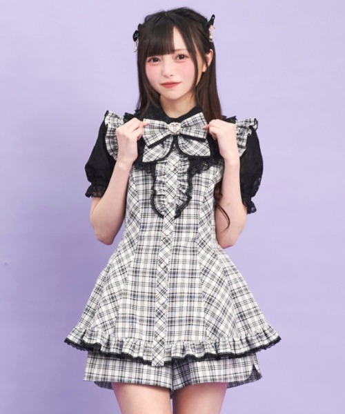 Secret Honey セットアップ 裾フリルレースヨークセットアップ