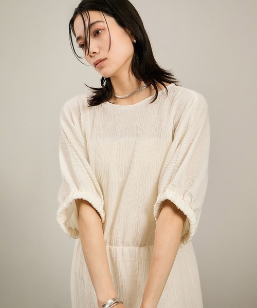 SALON adam et rope' ワンピース ヘンプコットンバックVネック
