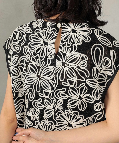 en CAnAF ブラウス シャツ コード刺繍シアーフレンチスリーブトップス